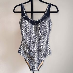 Elomi Lucky Star Swimsuit Black White Plus  Sz 14